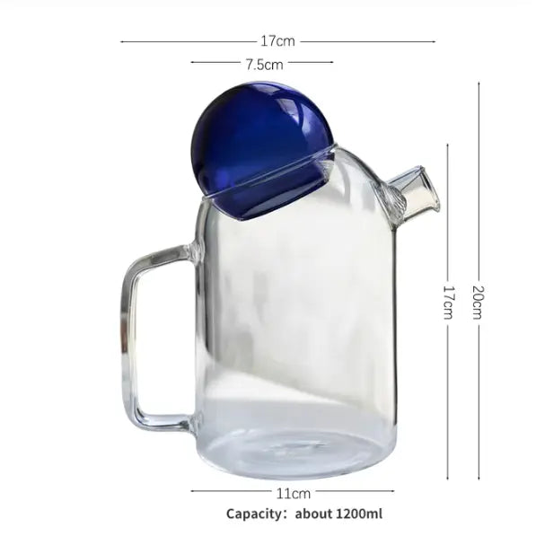 Glass Pitcher Teapot with Cup Lid (1200ml)