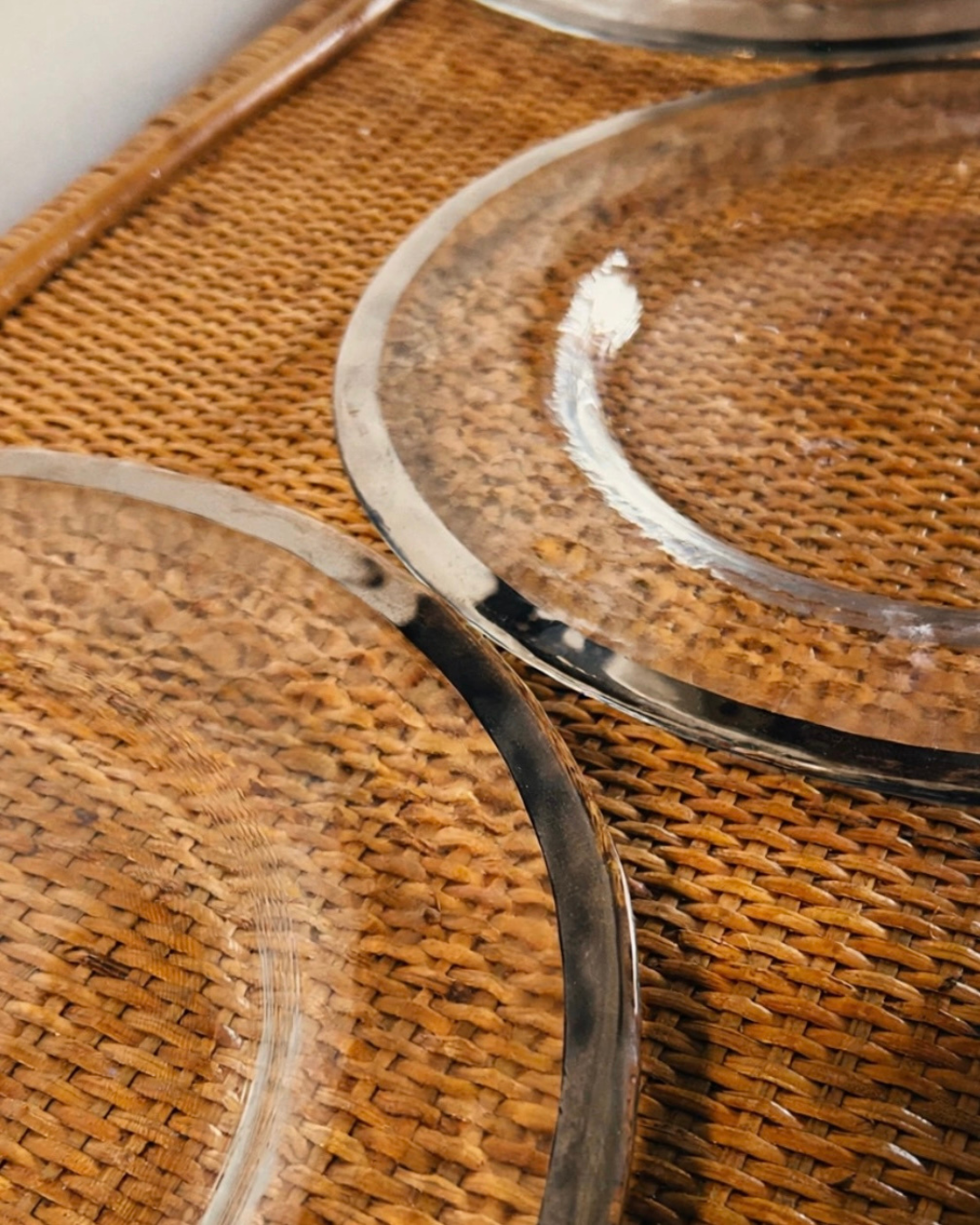 Vintage 10 Strawberry Street Alpine Silver Rim Glass Charger Plates