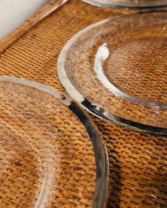 Vintage 10 Strawberry Street Alpine Silver Rim Glass Charger Plates