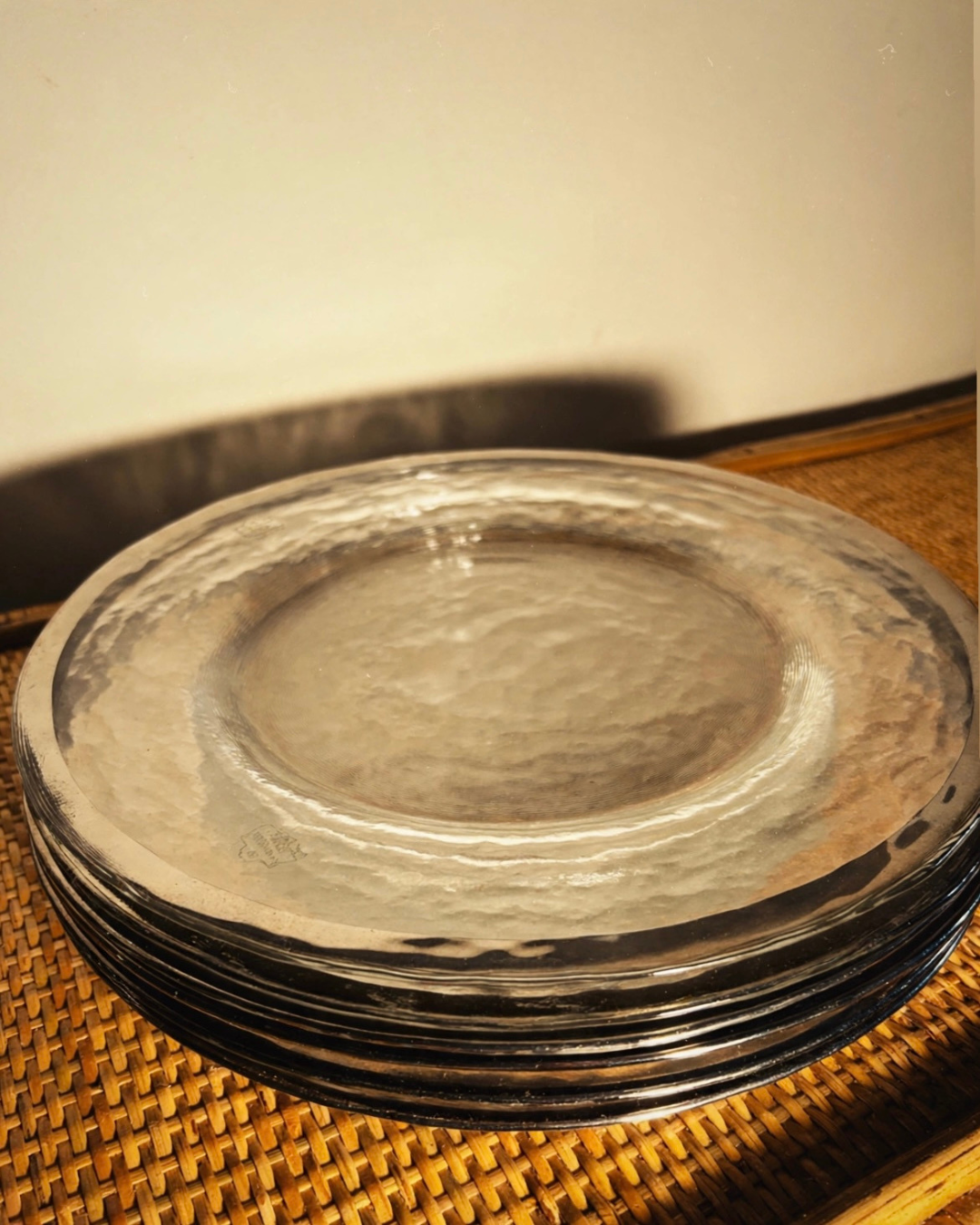 Vintage 10 Strawberry Street Alpine Silver Rim Glass Charger Plates