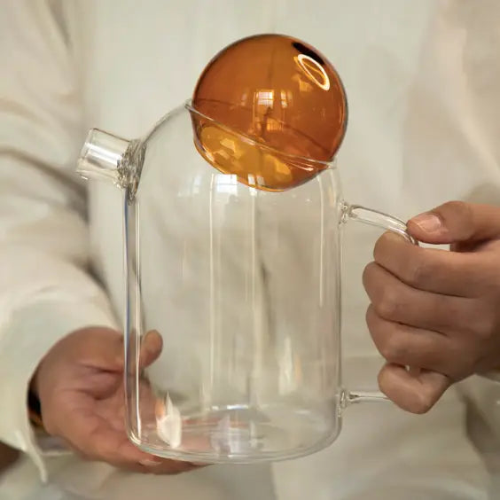 Glass Pitcher Teapot with Cup Lid (1200ml)