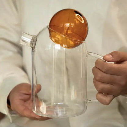 Glass Pitcher Teapot with Cup Lid (1200ml)